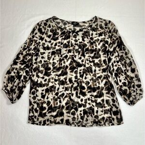 TALBOTS Silk Chiffon‎ Sheer Animal Print Top Size 4 Petite Flowy Breezy Career